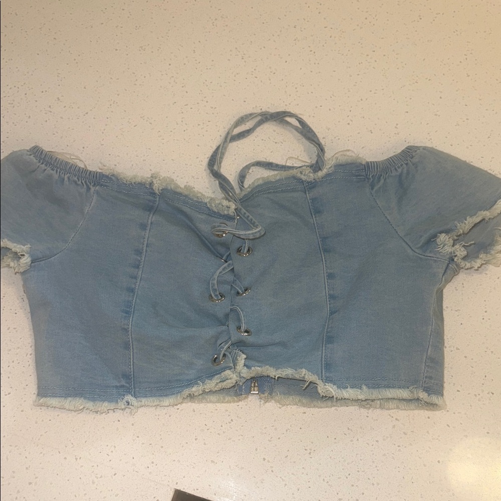 Blue Denim Off-Shoulder Top